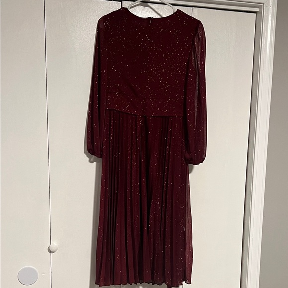 Maison Tara Burgundy Long Sleeve Dress with Sparkle - Picture 6 of 7